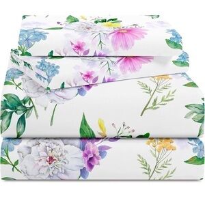 Full Sz Floral Bed Sheets Set 4PC 1800TC Double Brushed Microfiber Deep Pockets